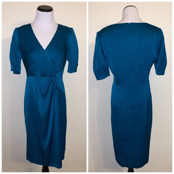 Nanette Lepore teal ruched sheath dress 6 - Picture 2 of 7